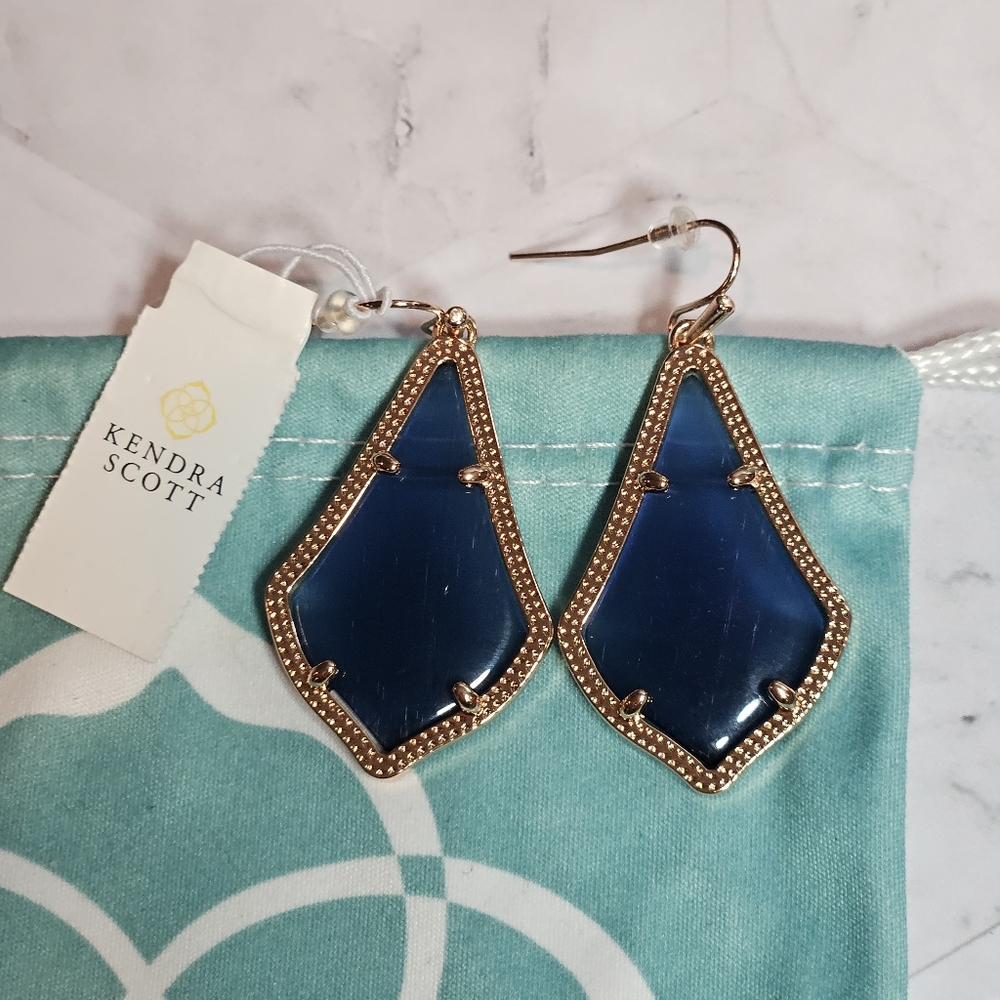 Kendra Scott Navy Blue Gold Drop Earrings